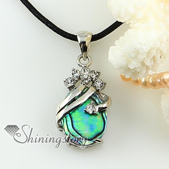 oval teardrop rainbow abalone sea shell rhinestone mother of pearl pendant necklace Fashion jewelry