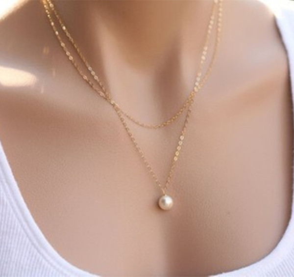 Boho Style Multi Layer Women Double Layer Silver Gold Plated Chain Pearl Charm Pendant Chokers Necklace Girls Clavicle Chain Fashion Jewelry