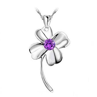 Brand New 18K White Gold Pendant Necklace GP Purple/White Swarovski Amethyst Crystal Love Charms Four Leaf Clover 925 Silver Necklace