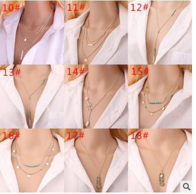 Multilayer double leaf pearl triangle cross pendant necklaces summer necklaces for women girls cheapest gifts many styles 336