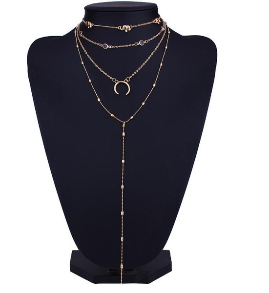 2018 Fashion Simple Style Elephant Moon Elemental Pendant Multilayer Necklace Sexy Clavicle Chain A6106