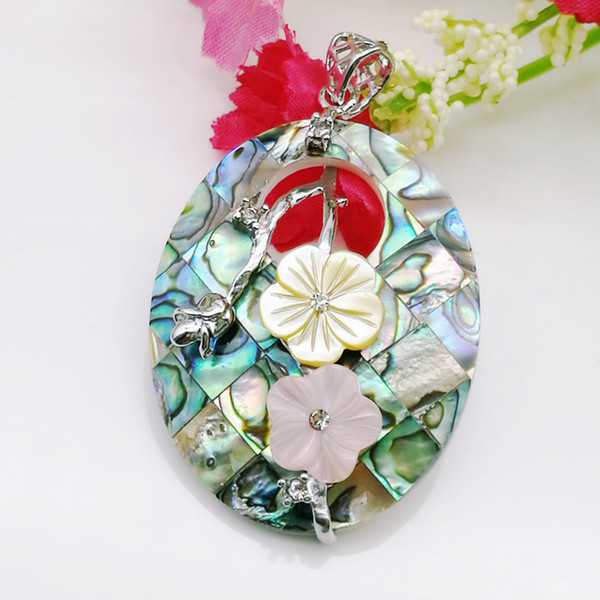 5pcs Dual Flowers Round Paua Abalone Shell Pendant Bead CHIC 1.58