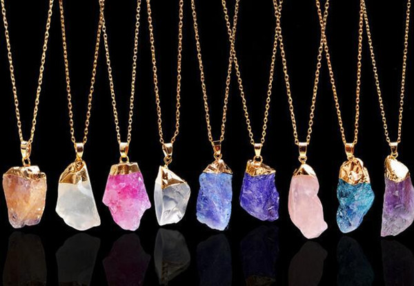 Druzy Quartz Natural Stone Necklaces Gold Color Irregular Shape Raw Stone Crystal Pendant Quartz Necklace for Women