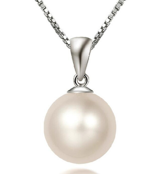 High Quality 925 Sterling Silver Necklace Luxury Pearl Ball Necklace Pendant + Chain Jewelry for Women 10MM 12MM Pearl Free shipping