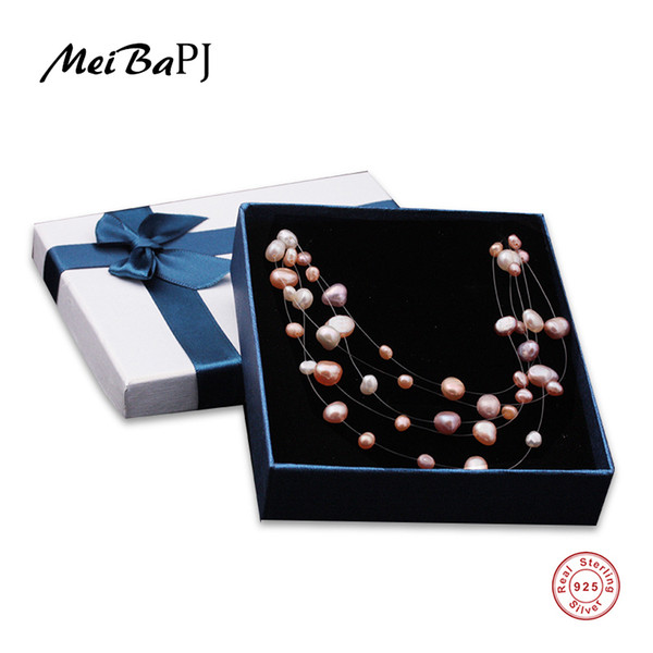 MeiBaPJ S925 Silver Clasp Natural Freshwater Pearl Necklace For Women Multi Layer White Pink Public To Wear Fine Jewelry XL008 Y1892805