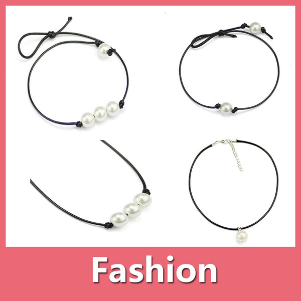 2016 New Arrivals Hot Sale Pearl Leather Choker Many Styles Simulated Pearl Handmade leather Necklace DIY Leather Choker 161005