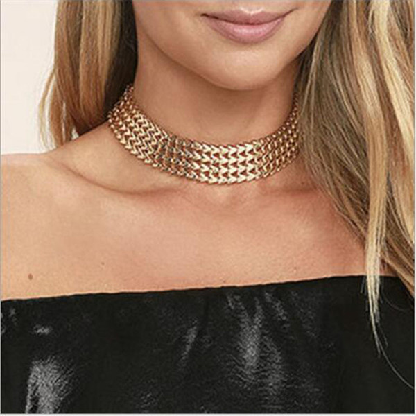 New Arrival Gold Color Metal Choker Necklaces For Women Wide Chain Necklaces High Quality Party Wedding Jewelry Wholesale