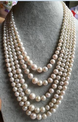 GORGEOUS 3-10mm five strands AAA+ round white akoya pearl necklace 18-22inch