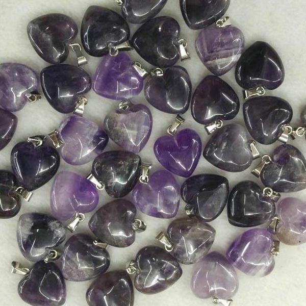 30pcs Fancy Cute Heart Natural Amethyst Gemstone Loose Beads Silver Plated Hook Fit for Bracelets Necklace DIY Jewelry making