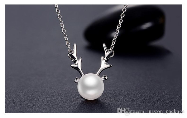 Korean HOT Silver Necklace, Female Bow Ornament, Natural Pearl, Deer Pendant, Birthday Gift, Ladies' Explosion, Pendant Jewelry