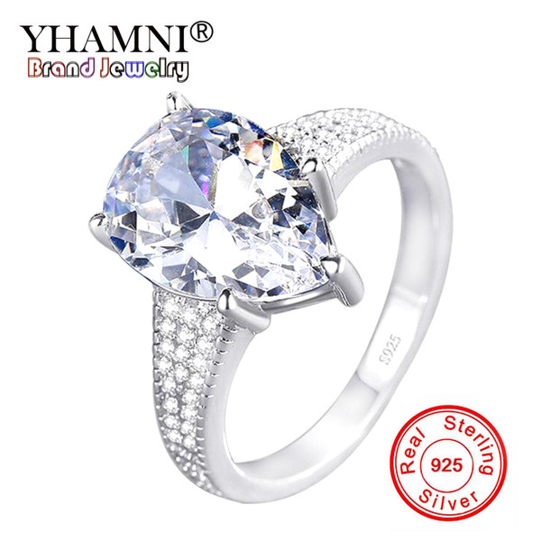 YHAMNI New Fashion Water Drop CZ Zircon Classic Ring Engagement Jewelry Sparkling 100% 925 Sterling Silver Rings For Women XJZ333