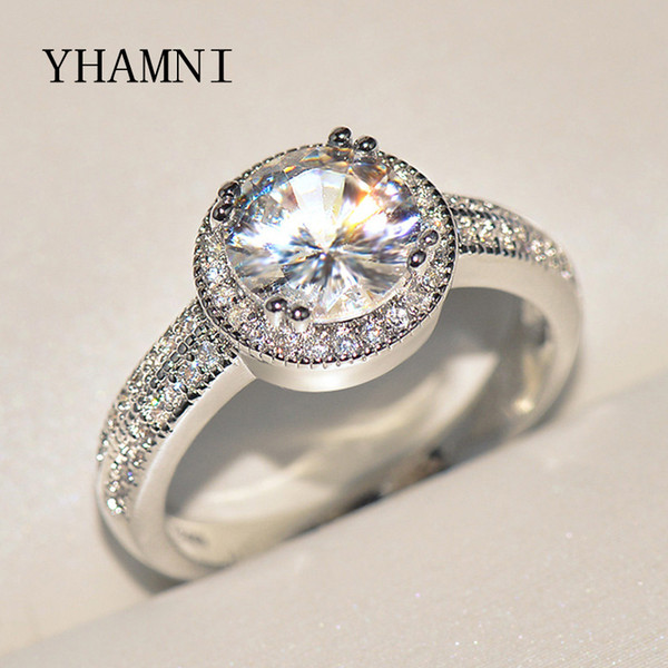 YHAMNI Classic Luxury Real Solid 925 Sterling Silver Ring CZ Zircon Wedding Jewelry Rings Engagement For Women RA0608