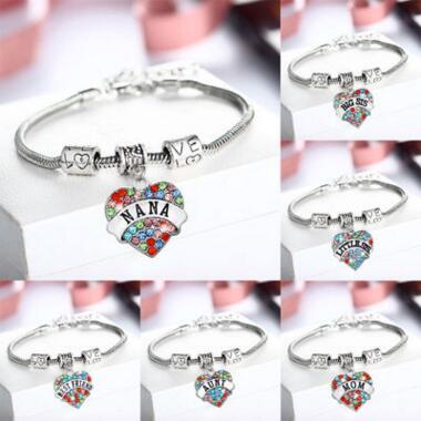 Best Friends Bracelets Women Sister Mom Hope Letters Bracelet Silver Crystal Rhinestone Heart Charm Bracelet Family Member Bracelets