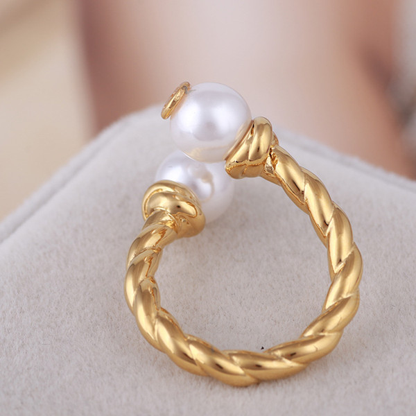 Top quality brass material Opening Ring Mid Finger Knuckle Rings with pearl 0.8cm beads combination Rings in US size 8# Jewelry gift PS6415