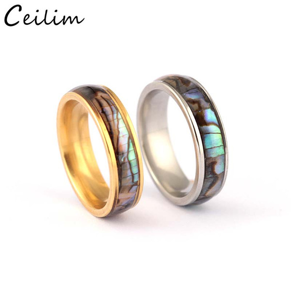 Shellhard Abalone Shell Stainless Steel Finger Rings Wedding Bands for Men Women Comfort Fit Size 6-12 Lovers Couple's Ring Wholesale