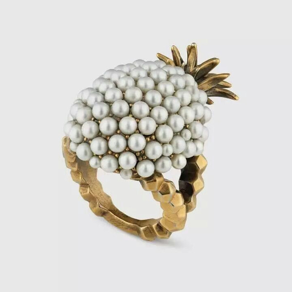 New design Vintage Pearl pineapple cluster rings for women fashion jewelry crystal statement rings gold fruit ring