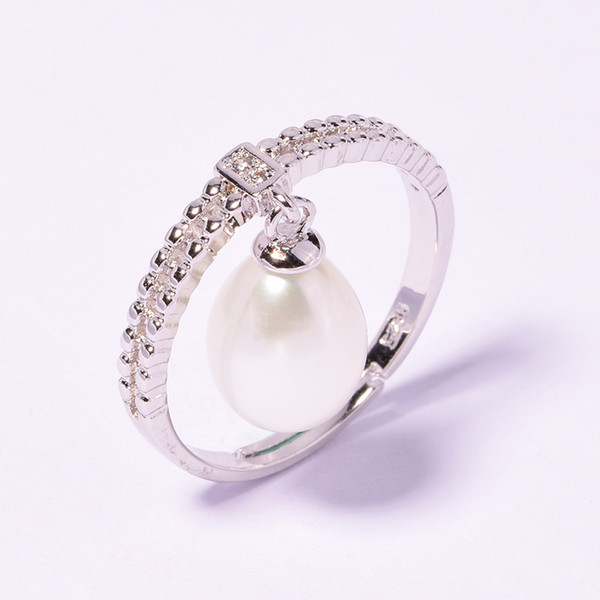 2018 100% natural freshwater pearl jewelry Ring water drop Pearl Wedding Rings 925 Sterling Silver jewelry For Women