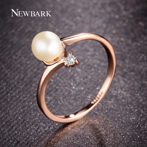 NEWBARK Fashion Rose Gold Color 1Pcs Simulated Pearl And 1pcs Tiny Rhinestones Accent Bypass Rings For Women Christmas Gifts