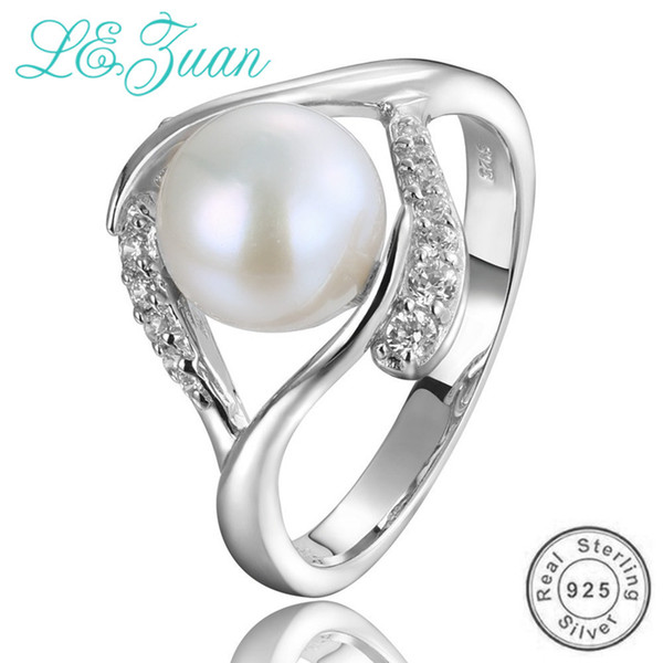 L&zuan 925 Sterling Silver Ring for Women Natural Freshwater Pearl White Zircons Paved Wedding Bridal Rings Fine Jewelry Y18102610