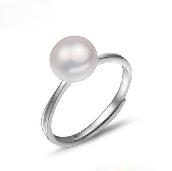 Womens Simple Fashion Ring Jewelry White Pink Purple Freshwater Pearl Ring Silver Ring for Birthday Gift