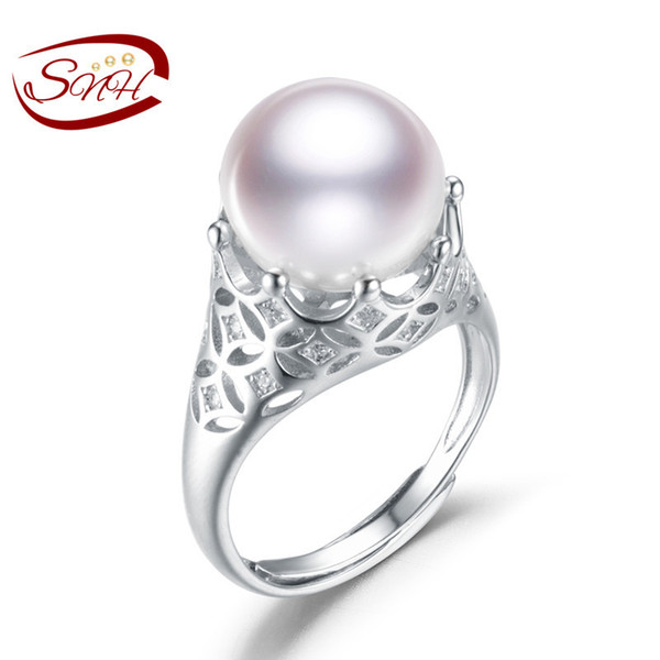 SNH Crown shape Real Natural Freshwater White Pearl Rings For Girlfriend Women Adjustable 925 Sterling Silver Y1892705