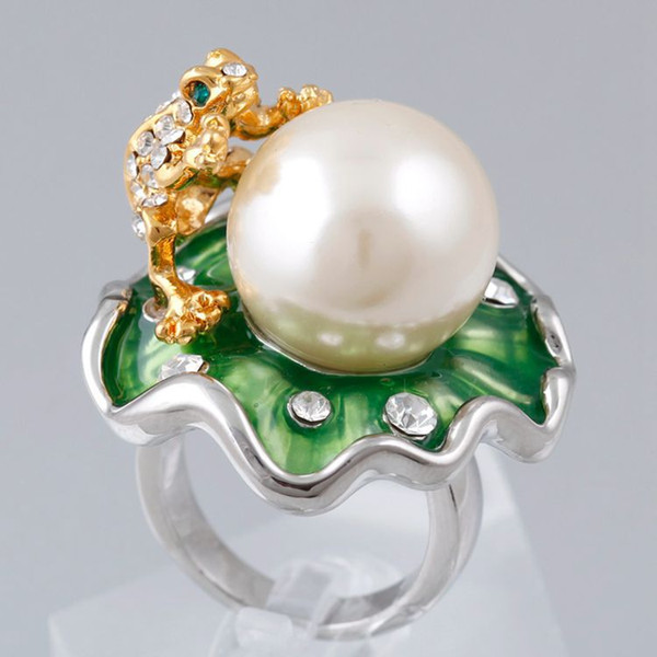 New arrival women fashion jewelry crystals diamond alloy pearl lotus frog ring Love Valentine's day Christmas festival gift