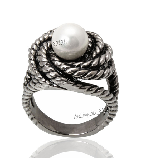 Titanium 316L Stainless Steel Freshwater Pearl Women's Silver Ring Band Wedding Gift Size 8-11 New Fashion Jewelry