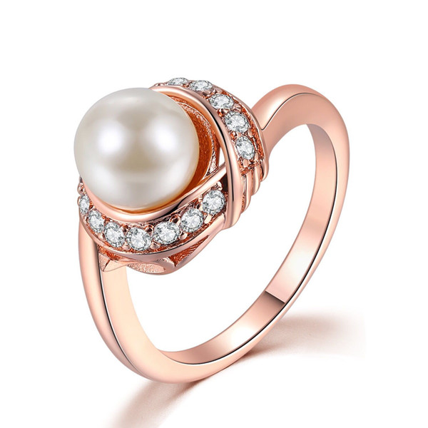 MGFam (289R) Beauty Round Pearl Rings Jewelry For Women Rose Gold Color Fashion Jewelry Engagement Party Gifts