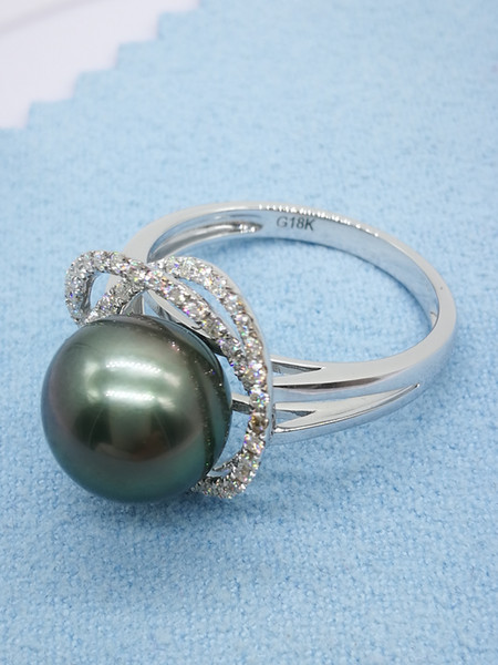 2019 New Design 9K,14K,18K Gold Nature Black Pearl & Moissanite Ring With Certificate Group Moissanite Diamond Setting Ring