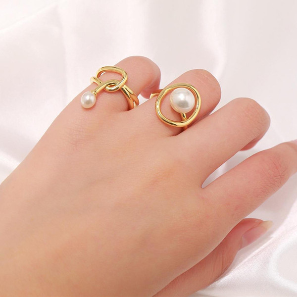 Top quality fashion accessories copper natural freshwater pearl hollow gold wide ring engagment rings for women men gift