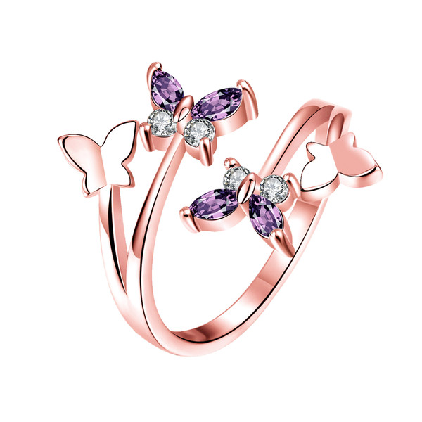 Ring For Wedding Party Rose Gold Plated Cubic Zirconia Women Butterfly Charm Finger Ring Christmas gift Wholesale Jewelry