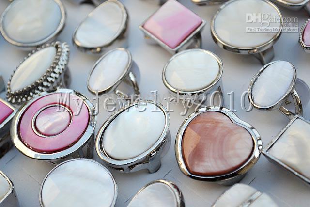 Rings Silver Plated Shell gemstone Silver tone Ring 12pcs Fashion style Jewelry include box