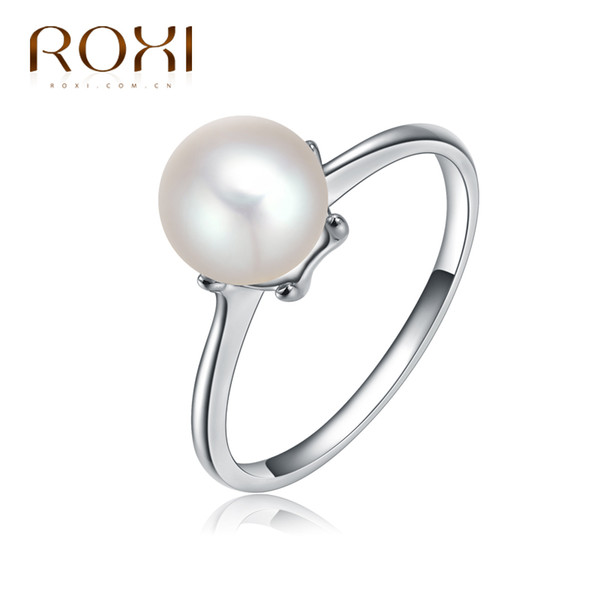 Hot 100% High quality ROXI brand fashion ring women Jewelry White gold Color Color Pearl rings for women engagement gift