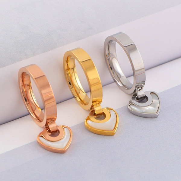 Top Quality Stainless steel Love heart Pendant RING Silver / Gold Rose / Gold Wedding Rings for Women