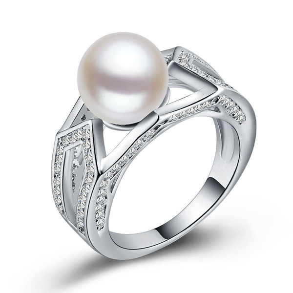 Exquisite Jewelry Sale European and American style fashion wild lady silver plated inlaid pearl ring copper plated silver ring zircon