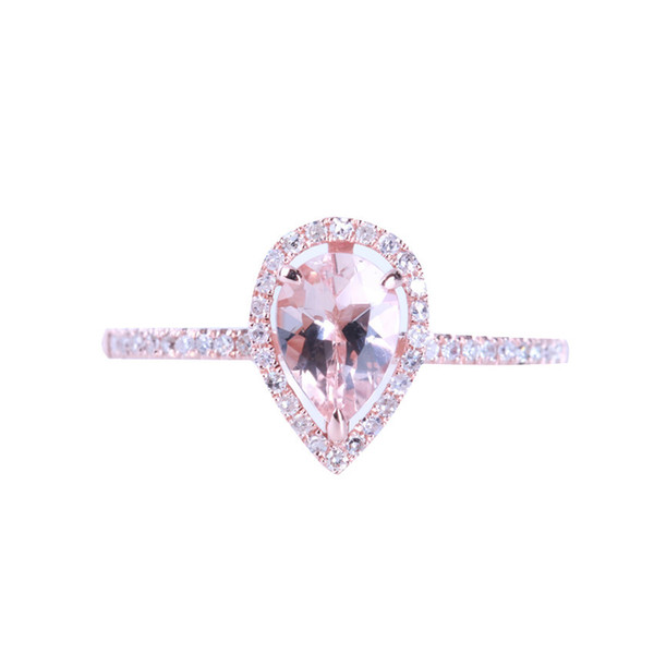 HELON Solid 10K Rose Gold 7x5mm Pear Prong Sharp claws 0.514ct Pink Morganite 0.2ct Diamond Engagement Wedding Fine Jewelry Ring S18101002