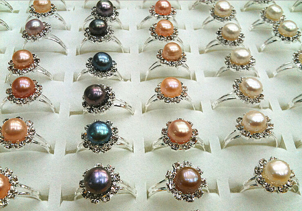 Hot sales flowers The crystal Natural pearl ring ring girl/woman The best gift Mixed colors 10pcs/lot