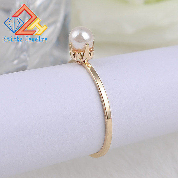 New Women's Round Copper ring Pearl Ring 100% Eco-friendly Zinc Alloy Material White 1pcs / lot Heavy Drop Shipping