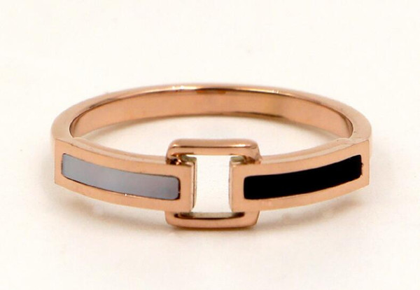 Korean fashion personality black and white long color rose gold ring temperament wild tide ring titanium steel ring