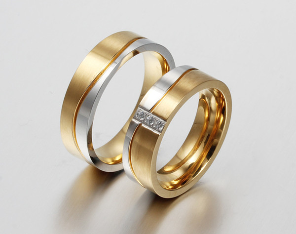 Fashion Couple Wedding Rings For Lover's Gold-Color Stainless Steel Engagement Anel Jewelry USA Size CR-053