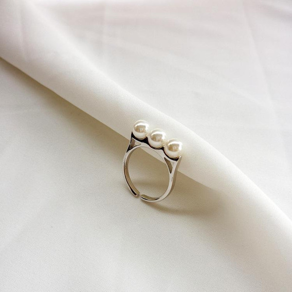 South Korean style wedding ring S925 pure silver natural pearl open ring white for women free shipping