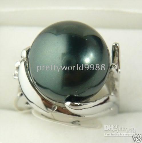 genuine Elegant 12MM Black South Shell Pearl Women's Ring 7 8 9