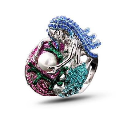 Explosive creative jewelry Fashion-studded mermaid ring Pearl ring Jewelry