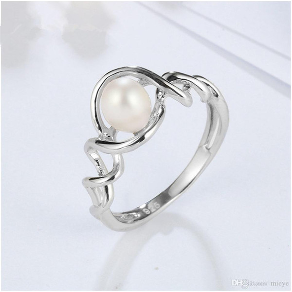 Fashion new spiral ring female S925 pure silver ornaments freshwater pearl ring H9-029