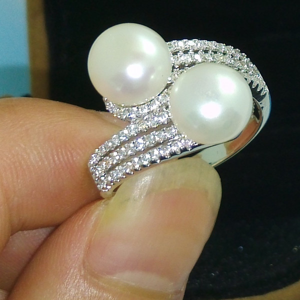 Fashion Jewelry Brand Jewellery Pearl Gem 5A Zircon stone 925 Sterling silver Wedding band Ring Sz 5-10 Free shipping