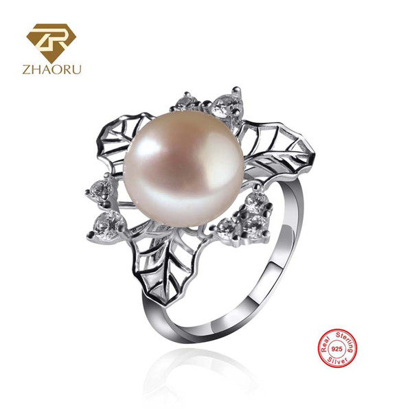 ZHAORU 100% Authentic Freshwater Pearl 925 Sterling Sliver Woman Rings Party Fine Jewelry Wedding Rings Cubic Zincon Flower Ring