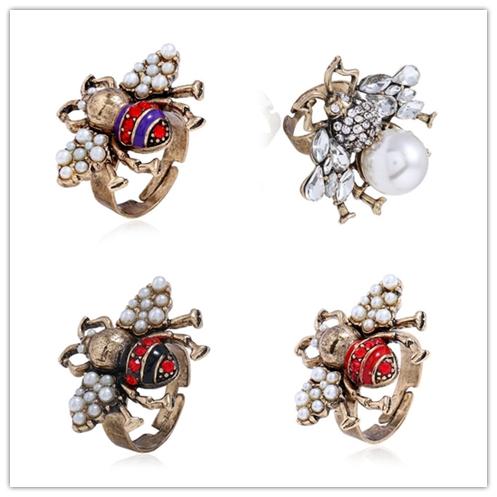 2 styles Stereo Insect Rings Open Pearl Bee Ring Fashion Exquisite Temperament Cute Jewelry Girl Rings Fine Accessories