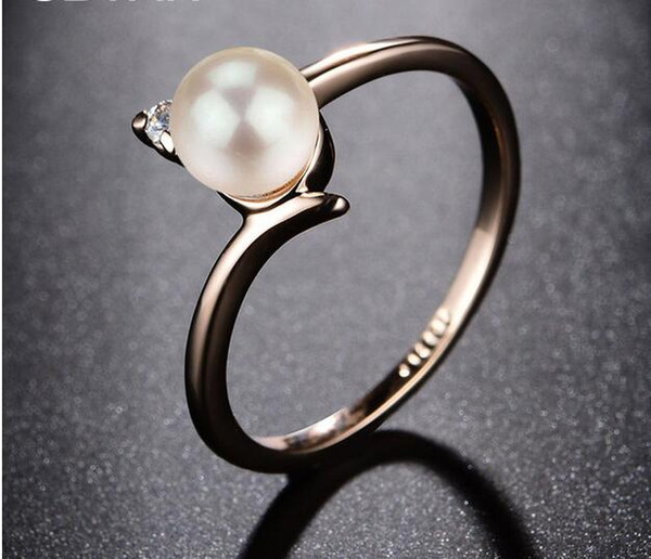 Created pearl wedding Rings for women Jewelry with AAA Cubic Zirconia Rose gold color crystal engagement rings female Anel