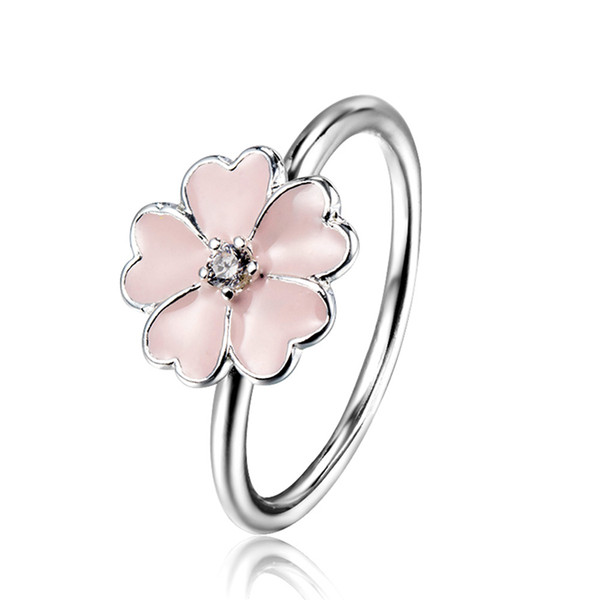 925 Sterling Silver Rings Primrose Cubic Zirconia Enamel European Elegant Fashion Jewelry For Pandora Women Ring Size 6 Party Birthday Gift