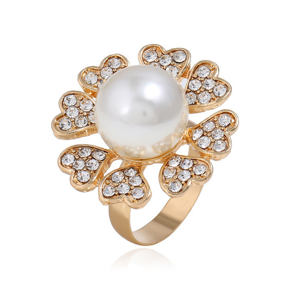 European American Jewelry Three-dimensional Flower Ring Personalized Fashion Pearl Ring